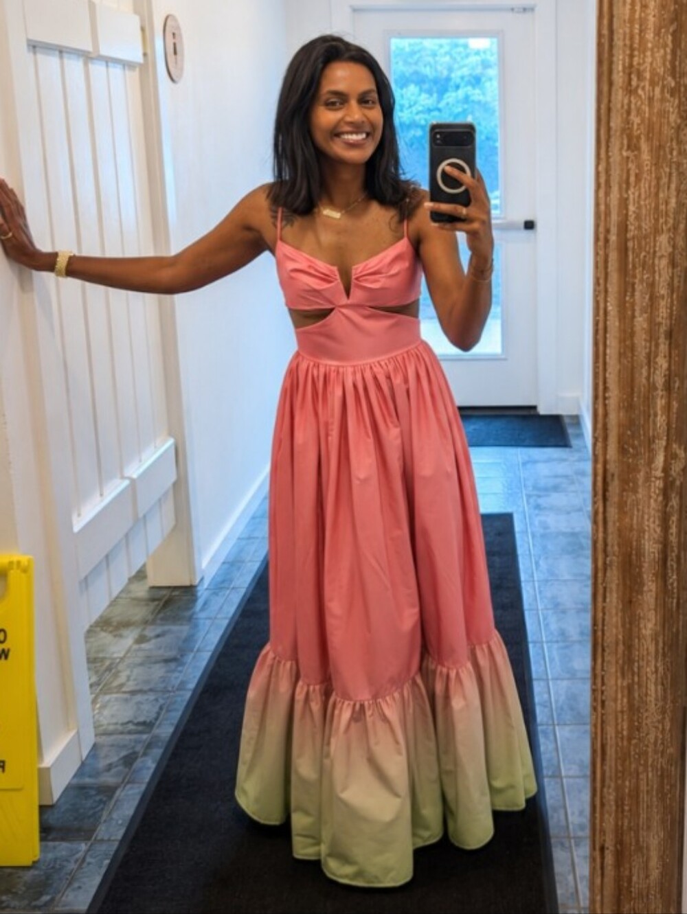SAU LEE Nova Gown in Pink Chartreuse Ombre